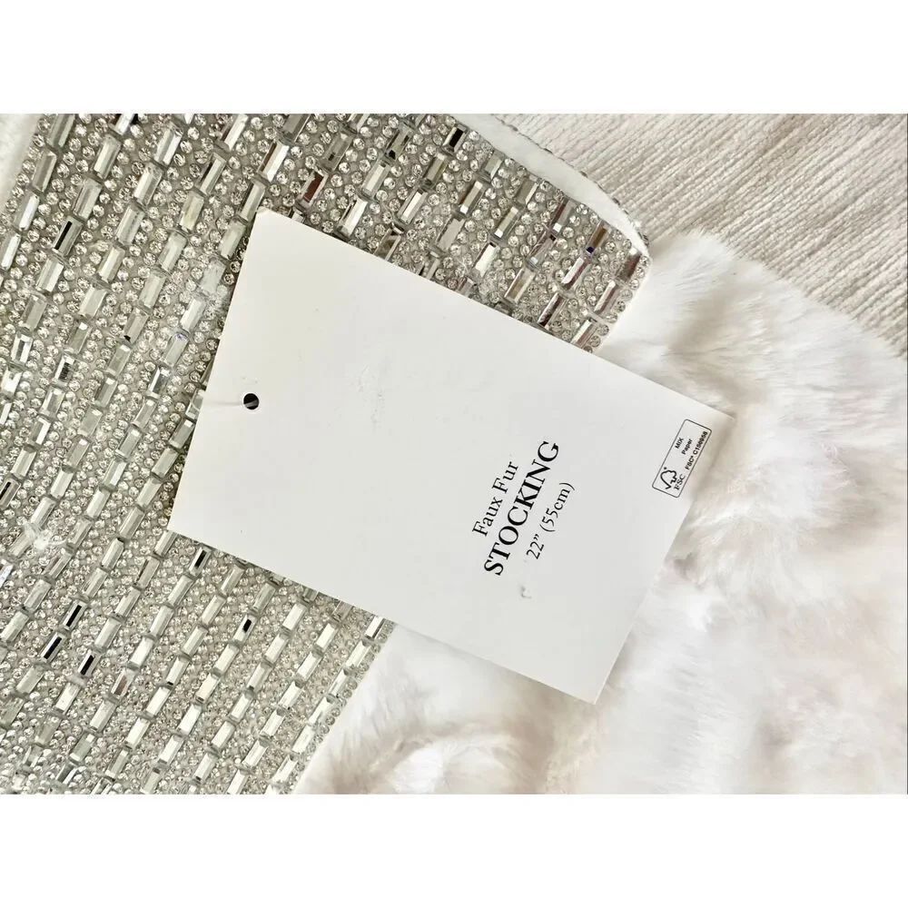 Jason Wu White Faux Fur Christmas Stocking w/ Rhinestone Cuff – Holiday Decor - Picture 7 of 7